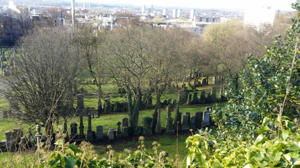 View across graves at Glasgow Necropolis