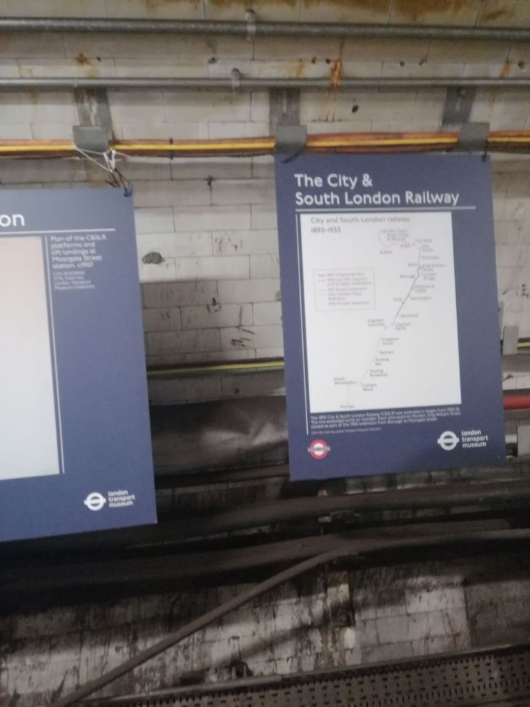 Placards showing history of Moorgate station